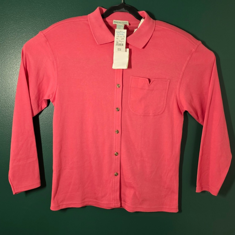 Mark Fore & Strike Womens Long Sleeve Button Down Polo Shirt Pink Large NWT